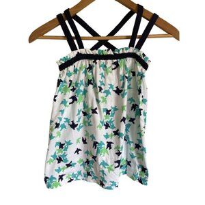 New! Hanna Andersson Bird Print White Blue Criss Cross Tank Top Size 130/US 8